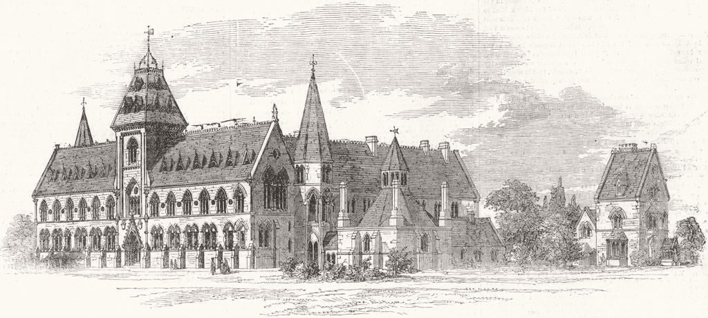 OXON. South-West view of University Museum, Oxford 1855 old antique print